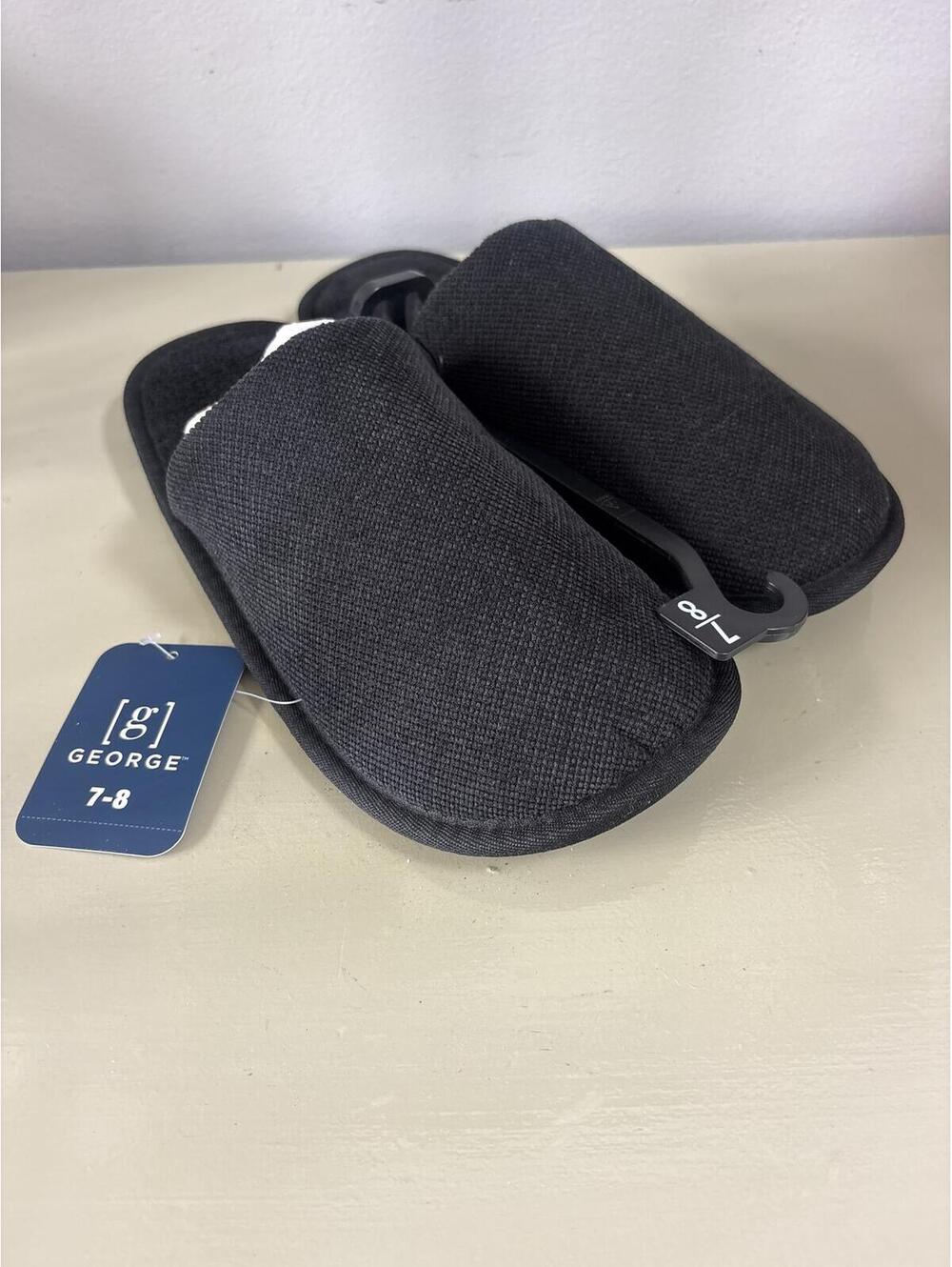 New George Men's Black Indoor bedroom Slippers shoes Size 7-8